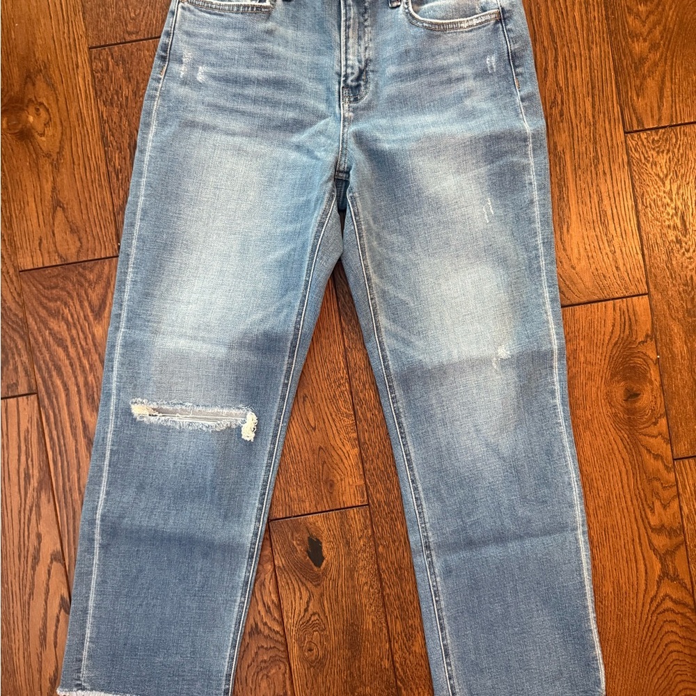 Flying Monkey Light Blue Distressed Cropped Jeans